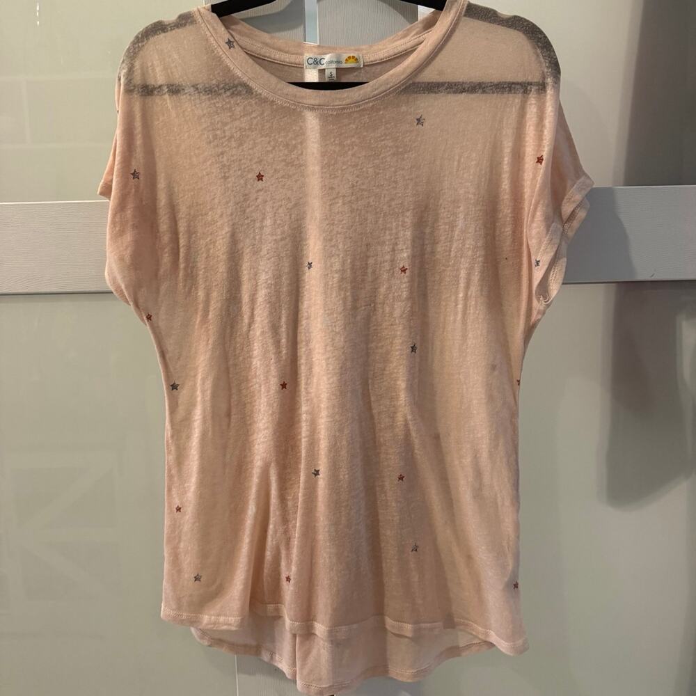C&C California Star Print Linen Blend T-Shirt Size S
